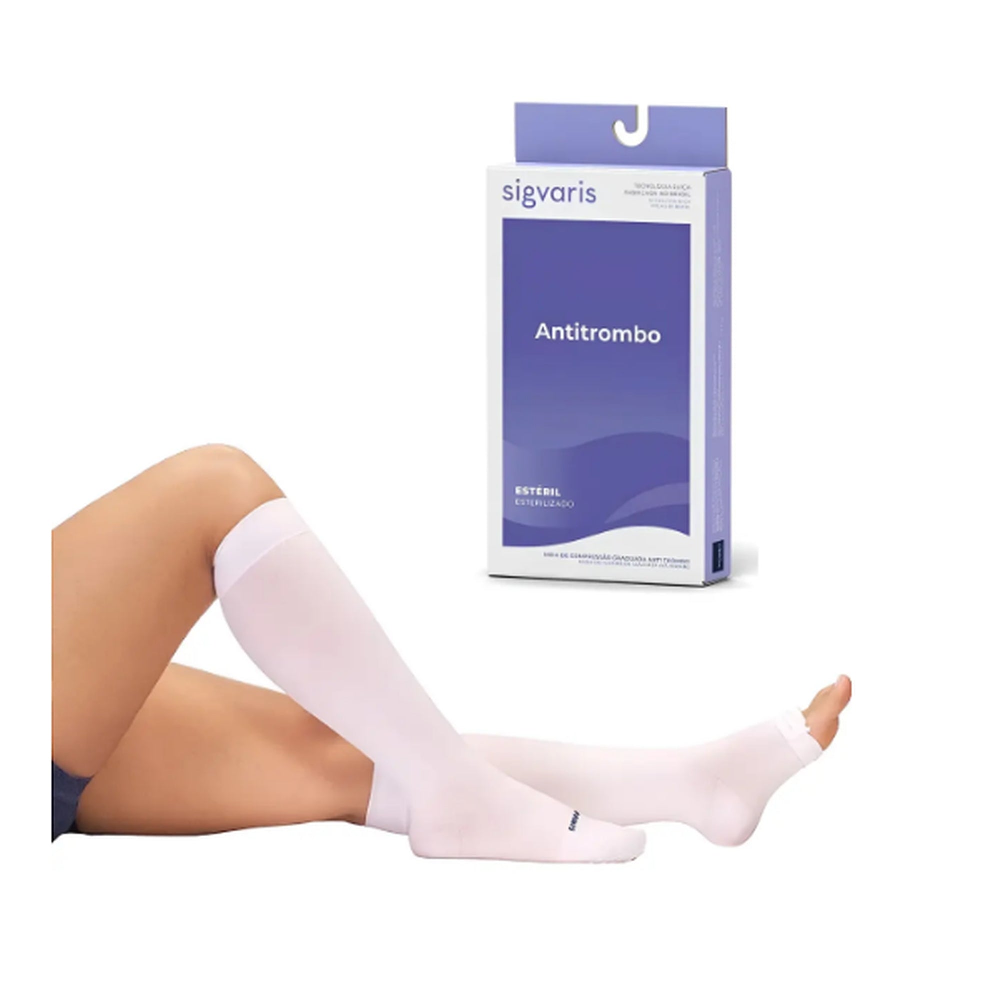 Meia Antitrombo Sigvaris 18-23 mmHg, 3/4 Panturrilha Cor: Branco